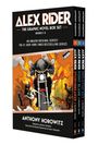 ALEX RIDER: Graphic Novel Box Set, Books 1-3. Motorradfahrer vor Explosion auf Cover. Autorenname: Anthony Horowitz.