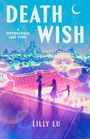 „DEATH WISH: A SUPERNATURAL LOVE STORY“, Stadt bei Nacht mit zwei Figuren auf einem Dach, eine Sichel dabei.