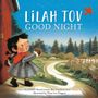 Illustration: "Lilah Tov Good Night" zeigt ein Kind in Winterkleidung, das in einen Waldhimmel mit Sternen schaut.
