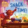 Texte: "SNACK TIME!", "THE BAKERY DRAGON", "Devin Elle Kurtz". 

Ein fröhlicher Drache genießt leckere Snacks.