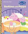 Text: "Bedtime with Peppa". Illustration einer Familie von rosa Schweinchen um ein Babybett.