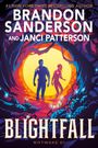 Text: "Brandon Sanderson and Janci Patterson. Blightfell Riftwake 01." Silhouetten eines Mannes und einer Frau vor leuchtendem Hintergrund.