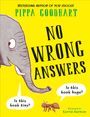 „NO WRONG ANSWERS“ in großen Buchstaben. Ein Elefant und eine Ameise tauschen Sprechblasen.