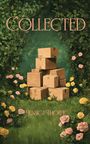 „COLLECTED“ und „JESSICA THORPE“ stehen über Kartons, umgeben von gelben und rosa Rosen, vor einer grünen Hecke.