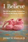 „I Believe“ – Der IVF-Wunderfall. Rosa Babyschuhe auf farbigem Hintergrund; Buchcover von Jeffrey W. Wheeler Jr.