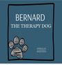"BERNARD THE THERAPY DOG" steht in einem blauen Rahmen. Unten eine große schwarze Pfote.
