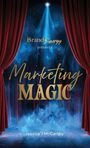 Text: "BrandEnergy presents Marketing Magic. Jessica J McCarthy."  
Roter Vorhang, blauer Nebel, Scheinwerferlicht.