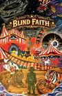 Der Text zeigt "Blind Faith" und "The Rising Sun", umgeben von Zirkuszelten, Tieren und einem Drachen in einer bunten Szene.