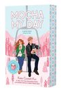 "Mocha My Day" und ein Paar auf einem Sessellift in einer winterlichen Landschaft.