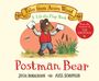 "Tales from Acorn Wood: A Lift-the-Flap Book. Postman Bear. Illustration: Ein Bär in roter Weste mit Briefen."