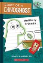 "Diary of a Dinoghost: Unlikely Friends" von Monica Arnaldo. Ein gezeichneter Dinosaurier-Geist mit einem Goldfischglas.