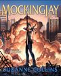 MOCKINGJAY, illustr. by Nico Delort, Suzanne Collins. Figur mit Pfeil und Bogen vor explodierenden Ruinen in einer Stadt.