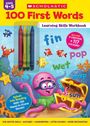 "Ages 4-5, 100 First Words, Learning Skills Workbook. 'fin', 'pop', 'wet', 'map', 'sun'. Oktopus mit Schatztruhe, Fische."