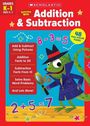 Text oben: "Addition & Subtraction". Darunter ein gezeichneter Chamäleon-Detektiv mit Hut und Lupe. Bunte Zahlen und Formen.