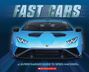 Text: "FAST CARS", "A SUPERCHARGED GUIDE TO SPEED MACHINES". Ein blaues Auto von vorne, darunter ein rot-weißes Logo.