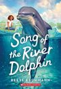 "Song of the River Dolphin" von Reese Eschmann. Ein Delfin taucht aus dem Wasser. Im Hintergrund sitzt ein Kind auf einem Baumstamm.