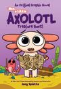 "Max, a Little Axolotl: Treasure Hunt!" Grafik mit einem Axolotl, das eine Schatzkarte hält, daneben eine Krabbe mit Schaufel.