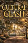 "Cultural Clash", ein Roman von Helen Brown. Park mit Brunnen und Bäumen, Laternen, Sitzbänken, Savannah House Press.