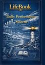 "LifeBook Daily Performance System", Illustration eines Leuchtturms mit Diagrammen und Begriffen wie "Focus" und "Clarity".