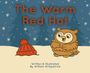 "The Warm Red Hat" steht in roten Buchstaben. Unten sitzt eine braune Eule im Schnee vor einem roten Hut. Schneeflocken fallen.