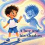 „A boy and his shadow“. Ein fröhlicher Junge winkt seinem Schatten vor einem bunten, wirbelnden Hintergrund.