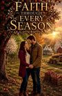 "Faith Through Every Season" steht groß. Ein Paar hält sich in einem Apfelgarten unter einem Baum bei Sonnenuntergang.