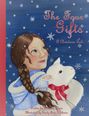 „The Four Gifts: A Christmas Tale“. Illustration: Mädchen mit geflochtenem Haar hält ein Lamm im Schnee.