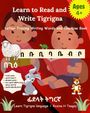 „Learn to Read and Write Tigrigna“, „Ages 4+“. Illustration zeigt zwei Kinder, ein Schaf, eine Schildkröte und einen Hasen.