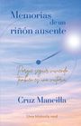 Oben steht "Memorias de un riñón ausente". Darunter "Porque seguir viviendo también es una victoria". Unten "Cruz Mancilla". "Una historia real" unten. Der Hintergrund zeigt einen blauen Himmel mit Wolken und eine unscharfe Sonnenscheibe.