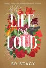 Text: "There's a thin line between love and revenge. LIFE Out LOUD SR Stacy." 
Illustration: Blumen, Feuer, Waffe, Geldscheine.