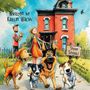 Text: "Written by Kaitlin Walsh", "Snoop School", "Illustrated by Emily Mueller". Illustration: Fröhliche Hunde, rotes Haus im Hintergrund, fröhliche Menschen.
