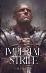 "Imperial Strife" steht in großen Buchstaben. Ein römischer Soldat schaut entschlossen nach oben, in Rüstung mit Schwert.