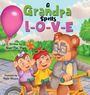 Titel: "A Grandpa Spells L-O-V-E". Zwei Kinder und ein bärenähnlicher Opa fahren auf einem gelben Tandemrad.