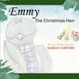„Emmy The Christmas Hen“, geschrieben und illustriert von Marian Gardner. Eine Henne mit Schal und eine Winterlandschaft.