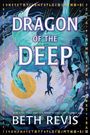 „DRAGON OF THE DEEP“ von Beth Revis. Illustration eines blauen Drachens, der um eine goldene Sonne kreist.