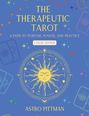 "THE THERAPEUTIC TAROT" in gelber Schrift auf blauem Hintergrund, mit einem stilisierten Sonnenmotiv in der Mitte.