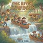 "The River Cowboys: Canoe Racing Adventures" und "Holly Orr" in einer bunten Illustration mit Tieren in Kanus.