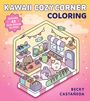 "Kawaii Cozy Corner Coloring", japanischer Stil, süße Tierfiguren in einem pastellfarbenen Laden mit Süßigkeiten.