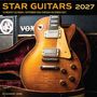 "Star Guitars 2027", Kalender von Eleanor Jane, zeigt eine elektrische Gitarre in einem offenen Koffer vor Verstärkern.
