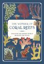 Illustration von Korallen in verschiedenen Formen und Farben umrahmen den Text "The Wonder of Coral Reefs".