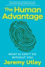 Titel: "The Human Advantage" von Jeremy Utley. Darunter eine grüne Fingerabdruck-Illustration auf blauem Hintergrund.