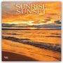 Text: "SUNRISE SUNSET 2027 16-MONTH CALENDAR". Szenerie: Sonnenuntergang über dem Meer mit dramatischen Wolken.