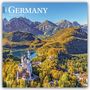 "2024 GERMANY, 16-MONTH CALENDAR" über einem Schloss in herbstlichem Wald mit Bergkulisse.
