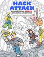 "Hack Attack: An unofficial Roblox coloring adventure. Choose your path. Color your story." Illustration mit Spielfiguren.
