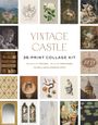 „VINTAGE CASTLE 36-PRINT COLLAGE KIT“, darunter verschiedene Kunstwerke wie Burgen, Blumen, Skulpturen und historische Motive.