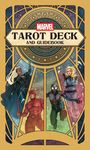 "Marvel Tarot Deck and Guidebook." Illustration mit vier Superhelden in Art-Déco-Rahmen: Storm, Daredevil, Spider-Man, Invisible Woman.