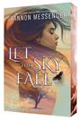 "Let the Sky Fall" von Shannon Messenger. Illustration: Frau im Profil, wirbelnder Wind, Baum und Vogel im Hintergrund.