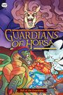 "Guardians of Horsa", "Fall of the Guardians". Illustration mit bunten, fantasievollen Pferdewesen und dramatischer Szene.