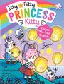 "Itty Bitty Princess Kitty: Forget-Me-Not Friends." Eine Illustration mit einer rosa Katze, die eine Laterne hält, auf einer Wiese.