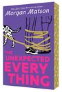 Buchcover: "The Unexpected Everything" von Morgan Matson. Füße mit Sneakers und Sandalen von gelber Leine umwickelt.